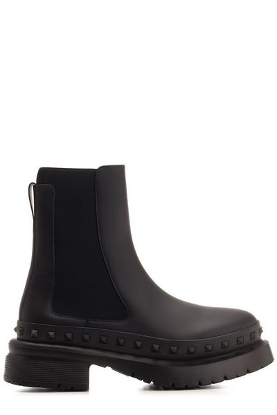 VALENTINO GARAVANI Men's Leather Ankle Boots with Embossed Studs