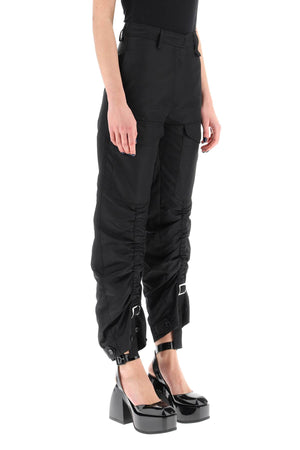 Black Satin Cargo Pants with Adjustable Design - SS23 Collection