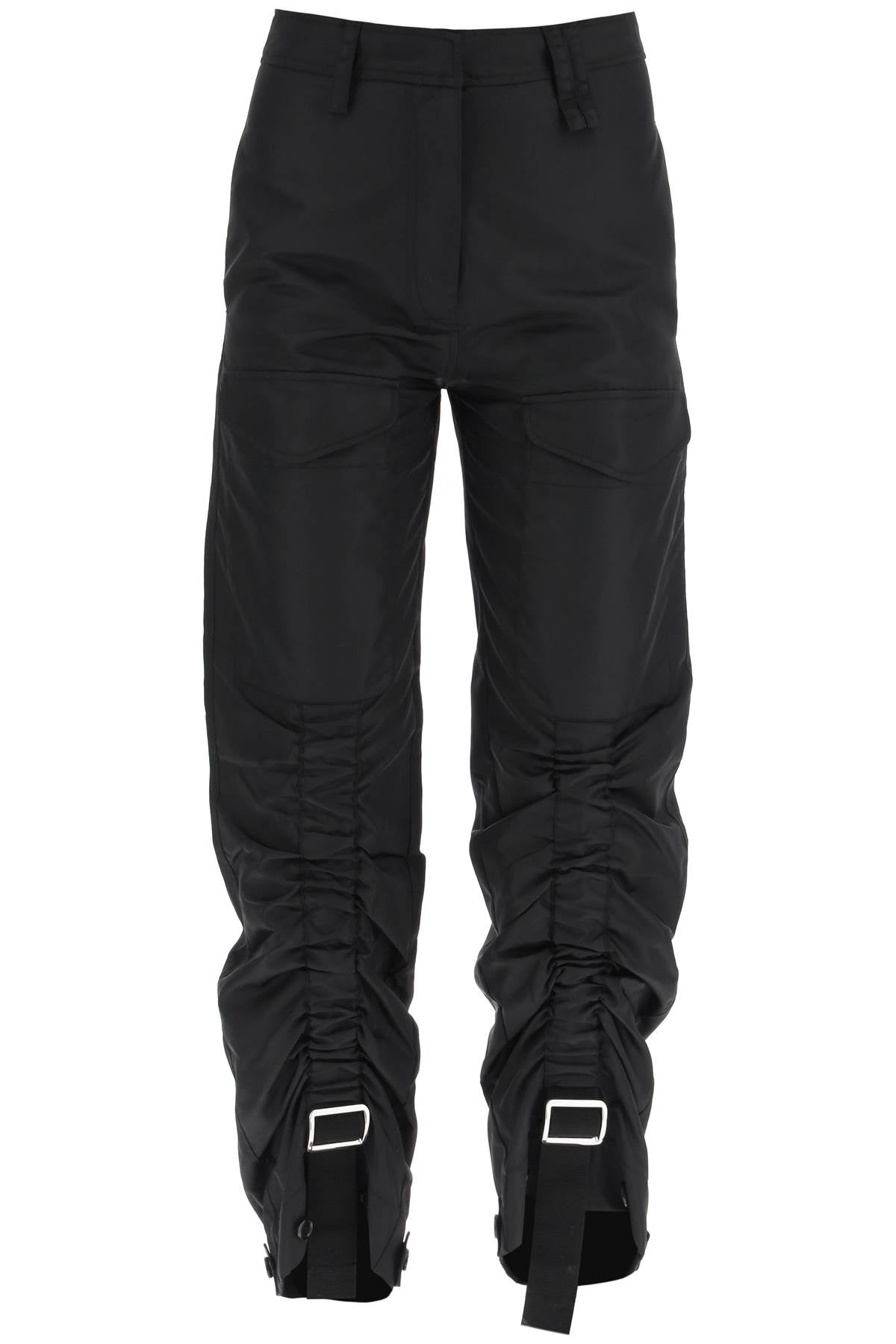 Black Satin Cargo Pants with Adjustable Design - SS23 Collection