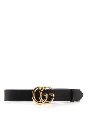 GUCCI Men's Black Leather Adjustable Belt with Double G Buckle