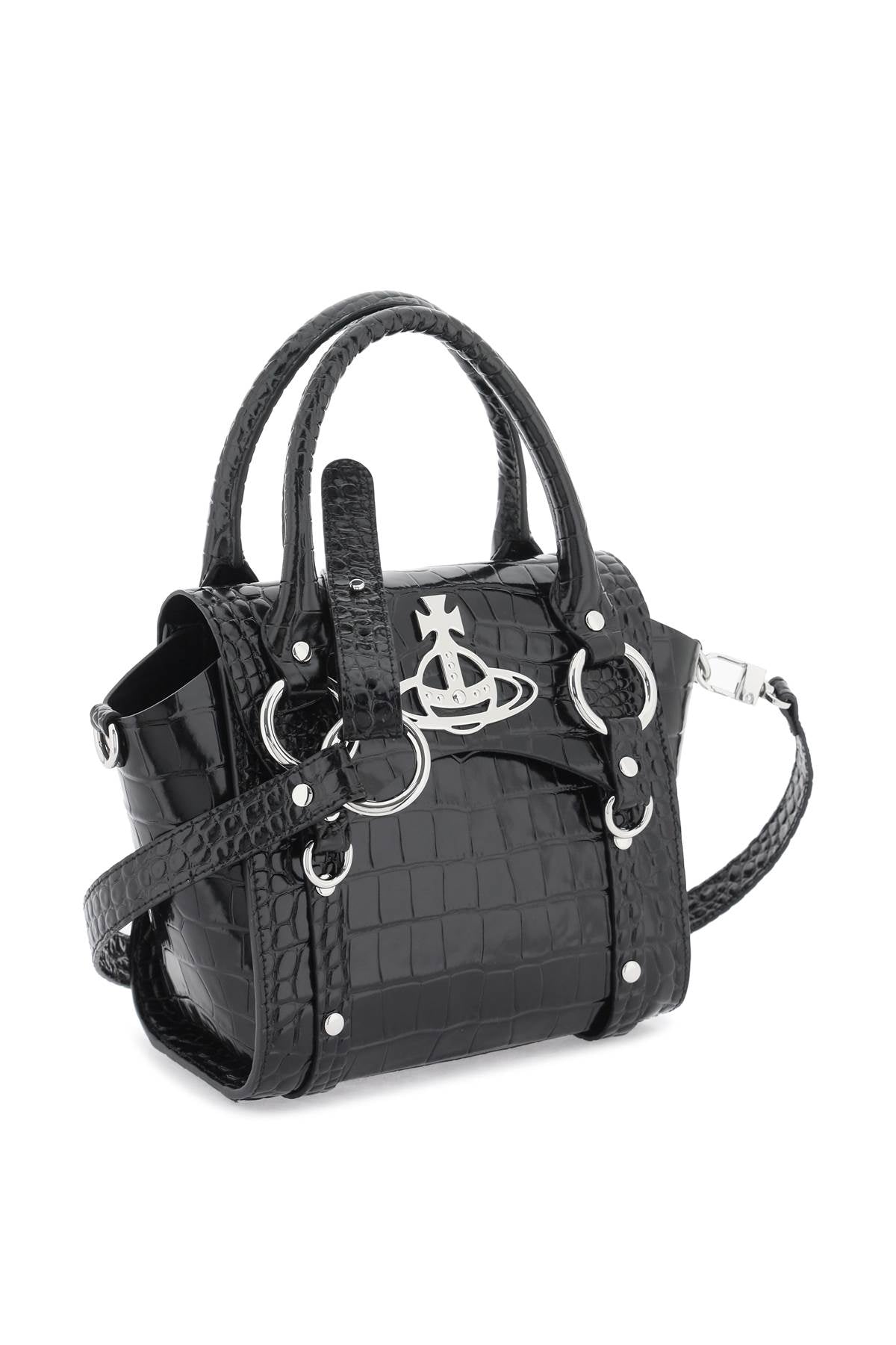 VIVIENNE WESTWOOD Small Betty Croco-Embossed Leather Handbag with Iconic Silver Orb - Black