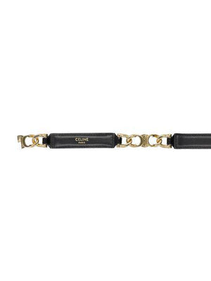 黑色小牛皮小号高级腰带，金色金属扣 - 可调节设计，滑动磁性扣