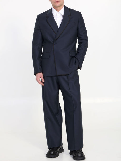 DIOR HOMME Blue Wool and Mohair Twill Pants with Contrasting Motif for Men