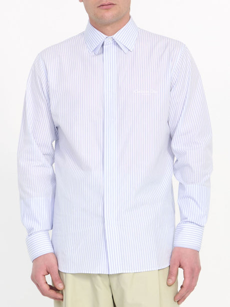 DIOR HOMME Blue Striped White Cotton Poplin Shirt with Christian Dior Couture Print