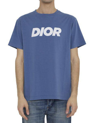DIOR HOMME Blue Cotton Dior Print T-shirt for Men - FW24