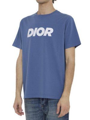DIOR HOMME Blue Cotton Dior Print T-shirt for Men - FW24