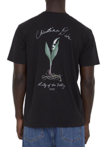 DIOR HOMME Handwritten Signature Grey T-Shirt with Christian Dior Lily of the Valley Print