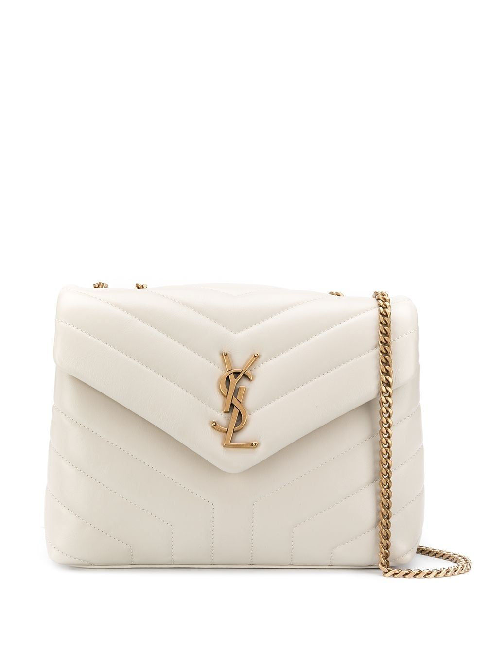 SAINT LAURENT Women's Beige Calfskin Leather Mini Loulou Handbag with Brass Accents for SS24