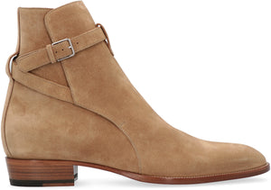 SAINT LAURENT Beige Ankle Boots with Buckle Strap for Men