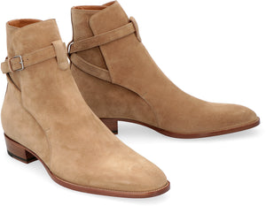 SAINT LAURENT Beige Ankle Boots with Buckle Strap for Men