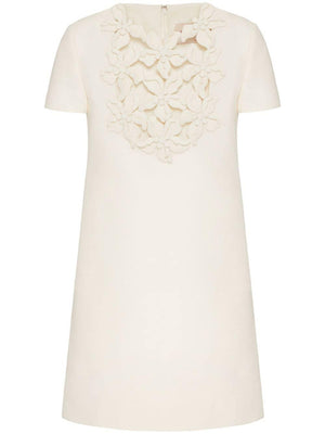 VALENTINO Embroidered Silk Dress for Women - Short Sleeves, Back Zip Closure, White