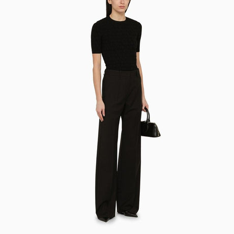 VALENTINO Black Wool Palazzo Trousers with Pleats for Women