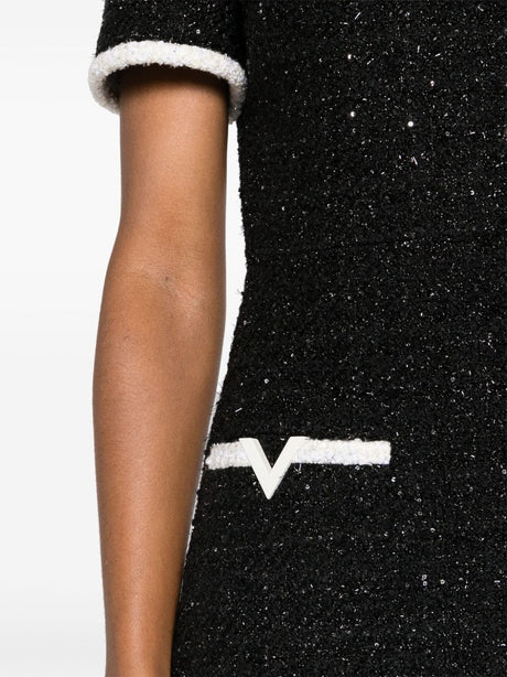 Black and White Tweed Mini Dress with Lurex Detailing and VLogo by Valentino