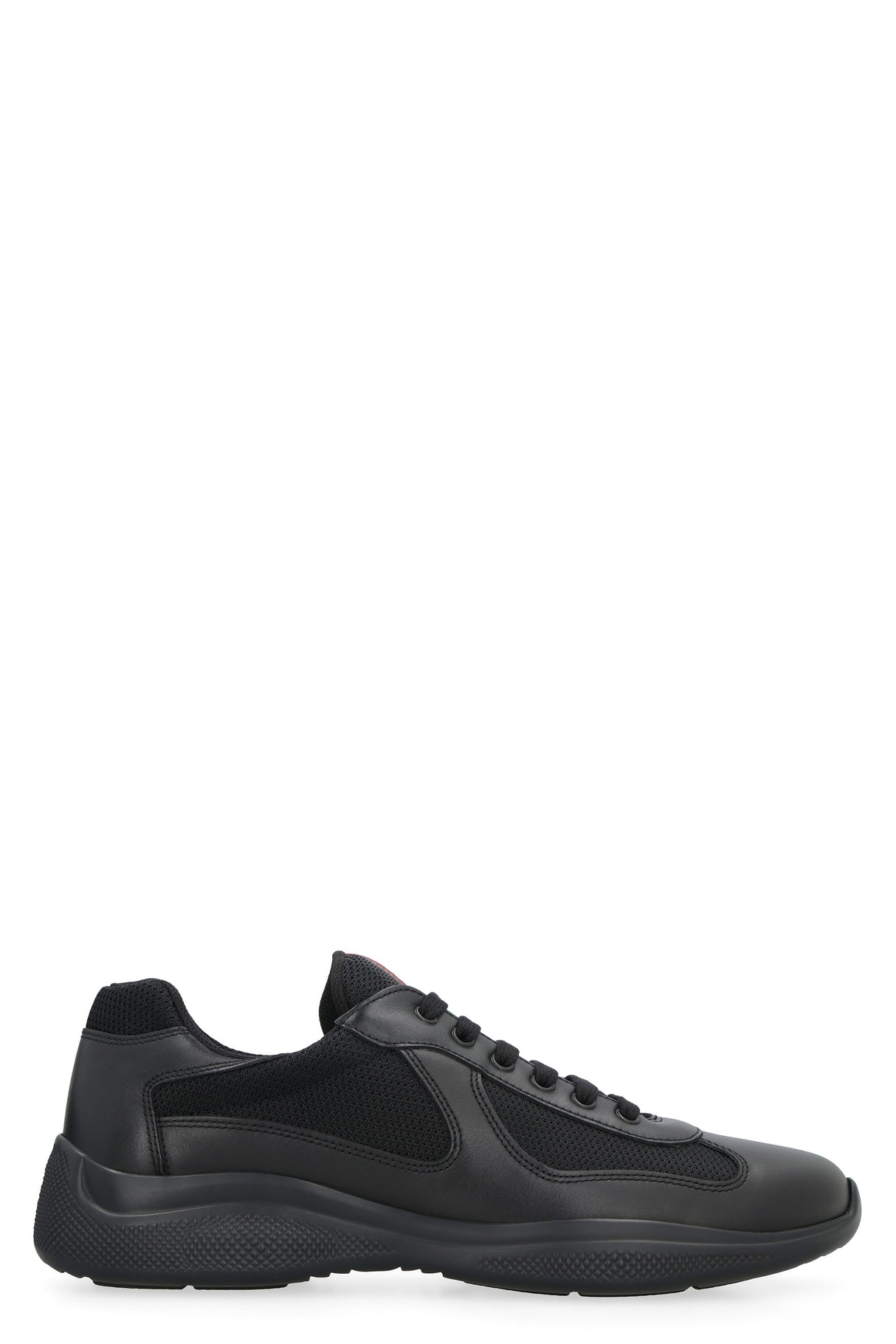 PRADA Men's Black Polyamide Leather Lace-Up Sneakers for SS24