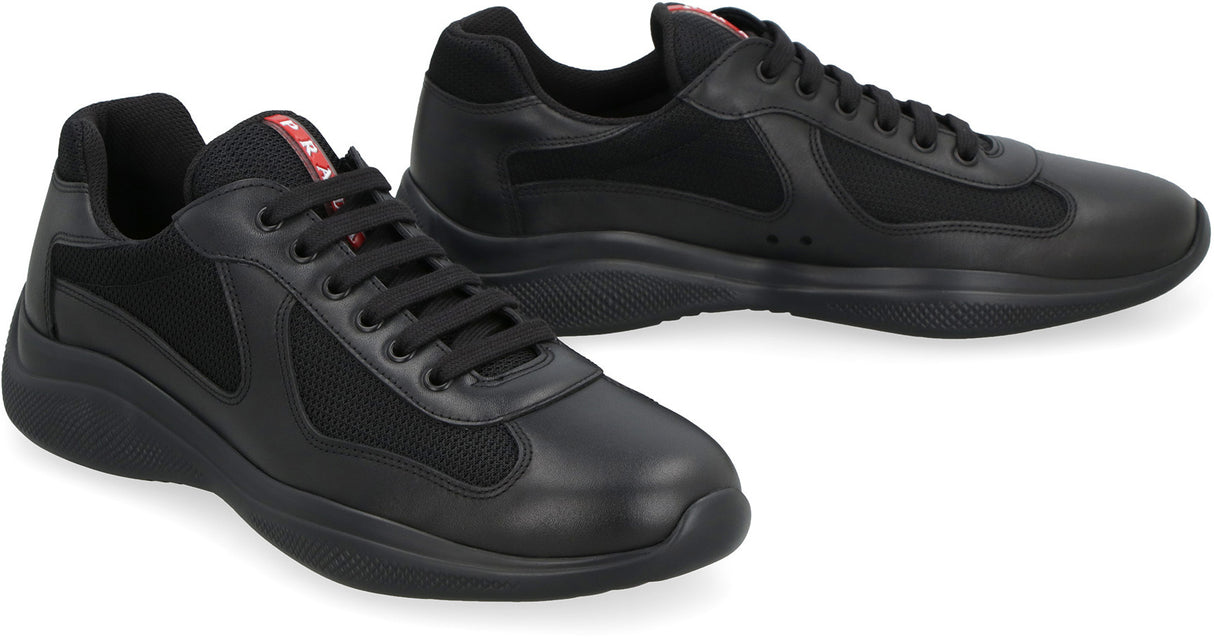 PRADA Men's Black Polyamide Leather Lace-Up Sneakers for SS24