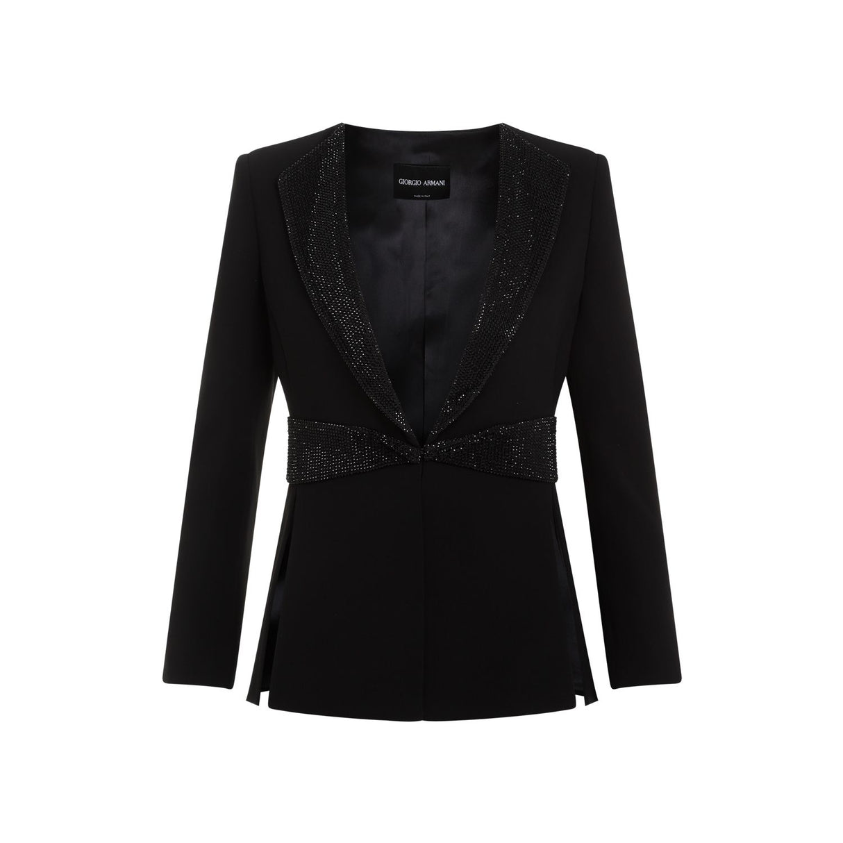 GIORGIO ARMANI Black Embroidered Silk Jacket for Women - Perfect for SS24