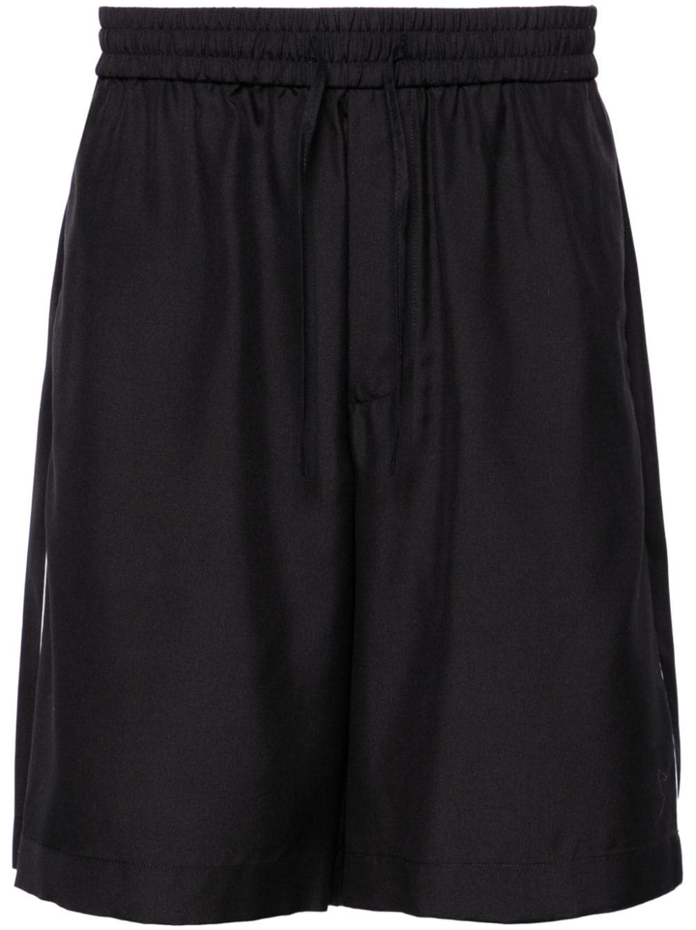VALENTINO Men's Black Silk Embroidered Shorts with Side Stripe Detailing