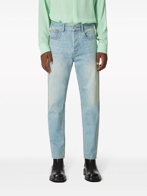 Men's Mid-Rise Tapered Ice Blue Jeans in Faded Denim by VALENTINO READY TO WEAR