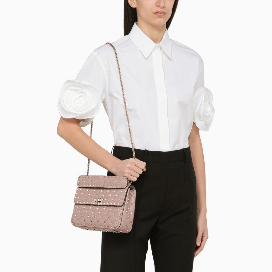 VALENTINO Medium Pink Lambskin Leather Rockstud Spike Shoulder Bag for Women, SS24