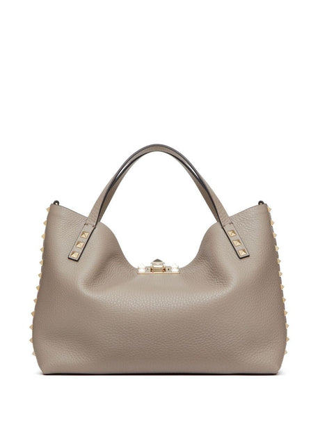 VALENTINO Women's SS24 Small Rockstud Gray Leather Top-Handle Bag