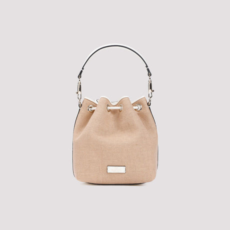 VALENTINO Woven Raffia Bucket Handbag with Leather Details