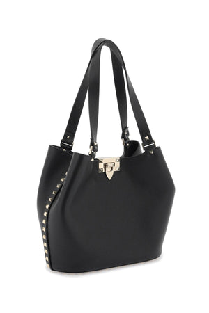 VALENTINO GARAVANI Luxurious Black Tote Handbag for Women with Iconic Platinum Studs