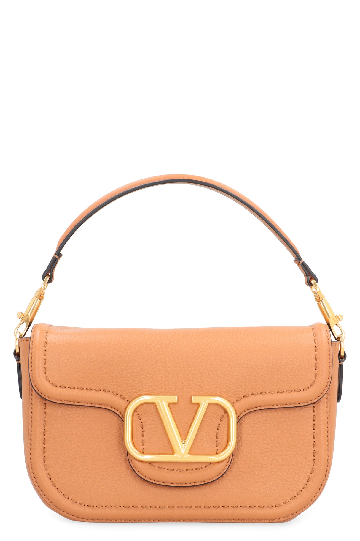 VALENTINO GARAVANI Luxurious Brown Grained Calfskin Shoulder Handbag for Women
