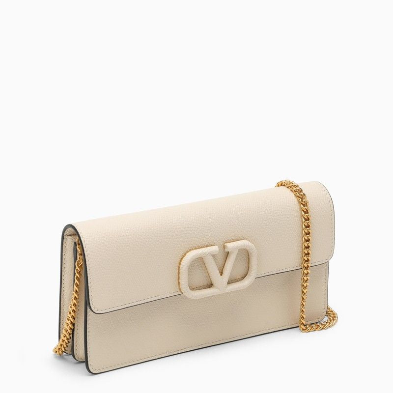 VALENTINO GARAVANI VLOGO White Leather Chain Wallet | SS24 Fashion Accessory for Women