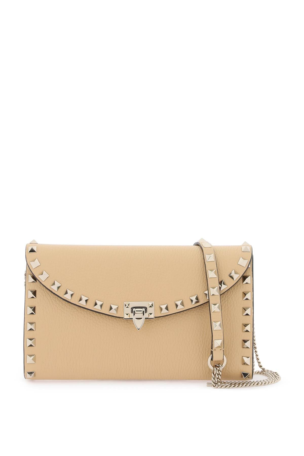 VALENTINO GARAVANI Mini Rockstud Tan Leather Handbag with Chain Strap for Women