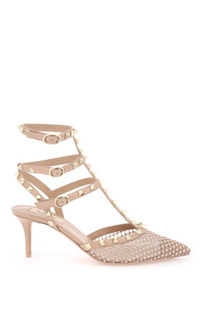 Studded Pointed Toe Pumps in Grey with Crystals for Women by Valentino Garavani