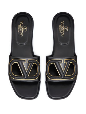 VALENTINO GARAVANI Women's Black Vlogo Cut-Out Leather Sandals for SS24