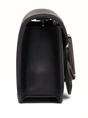 VALENTINO GARAVANI Mini Black Leather Shoulder Bag with Gunmetal V-Logo and Adjustable Strap for Men SS24