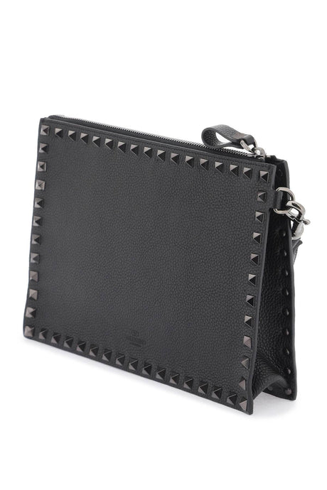 VALENTINO GARAVANI Black Studded Pouch Handbag for Men