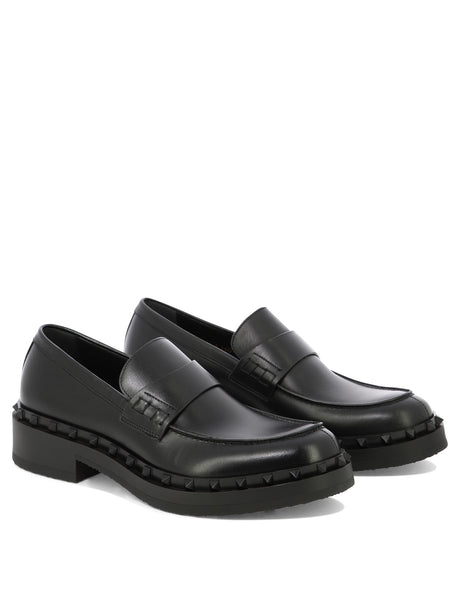 VALENTINO GARAVANI Men's Black Leather and Rubber Loafers for Spring/Summer 2024