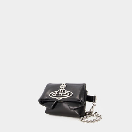 VIVIENNE WESTWOOD Mini Courtney Black Leather Wallet on Chain for Women SS24