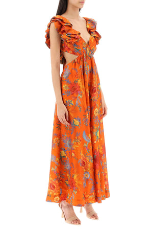 ZIMMERMANN Floral Print Cut-Out Dress in Orange