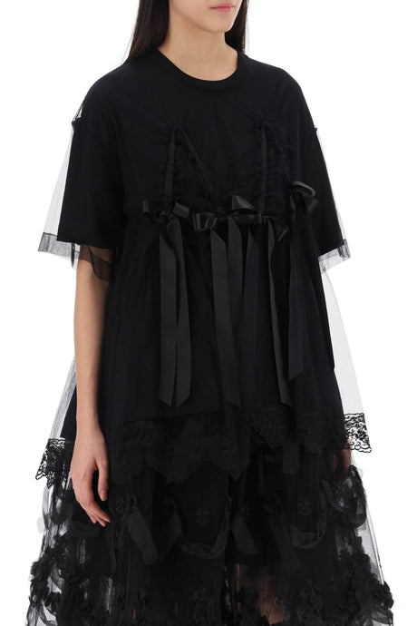 SIMONE ROCHA Lace and Bow Tulle Short-Sleeved Top