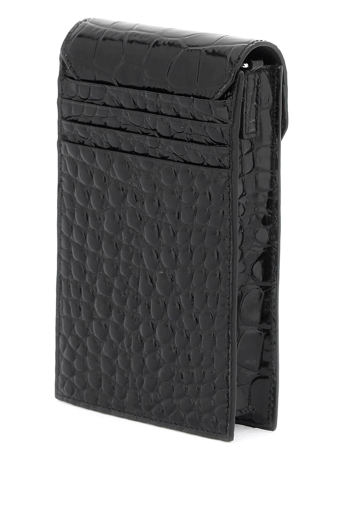 VIVIENNE WESTWOOD Luxury Phone Holder with Crocodile Embossing and Iconic Orb Detail