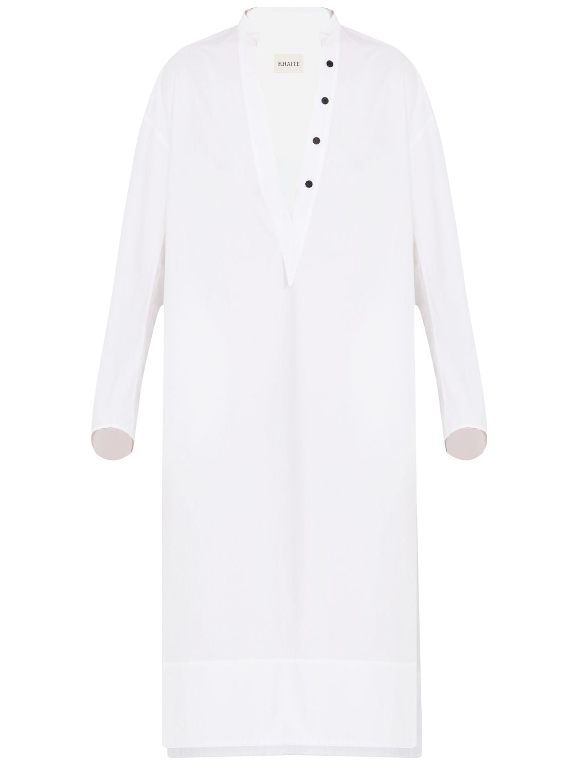 KHAITE White Cotton Dress with Button Front, Wide Sleeves, and Side Slits for Women - SS24 Collection