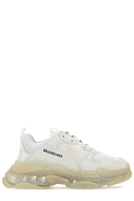 BALENCIAGA White Fabric Men's Low Top Sneakers with Clear Sole