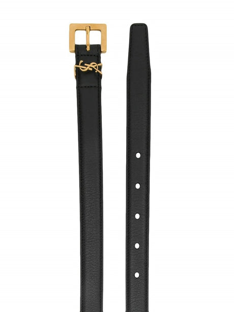 SAINT LAURENT Sleek Black Monogram Belt with YSL Logo for Women - SS24 Collection