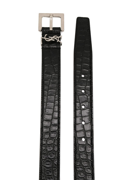 SAINT LAURENT Men's Black Cocco Leather Belt for SS24