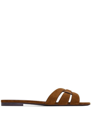 SAINT LAURENT Brown Suede Flat Sandals for Women - SS24 Collection