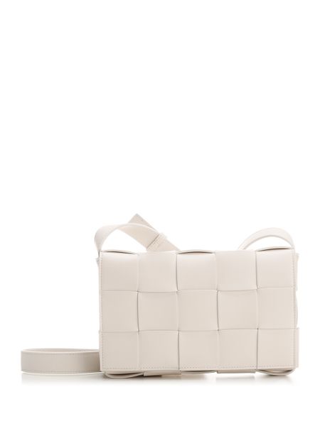 BOTTEGA VENETA White Leather Crossbody Handbag with Intreccio Pattern