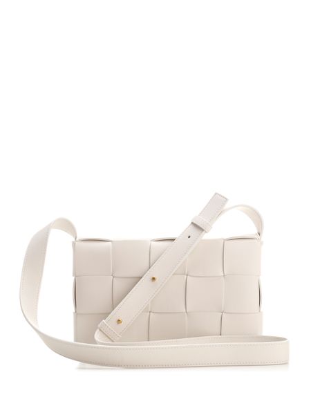 BOTTEGA VENETA White Leather Crossbody Handbag with Intreccio Pattern
