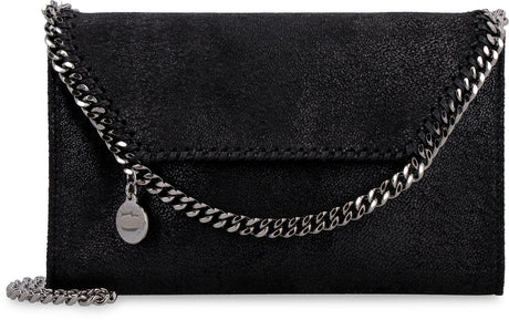 STELLA MCCARTNEY Mini Faux Leather Crossbody Handbag with Chain Detail and Silver Hardware - Black