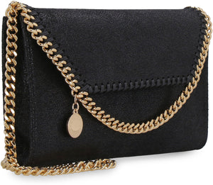 STELLA MCCARTNEY Mini Falabella Monogram Raffia Shoulder Bag with Gold Tone Chain - Black
