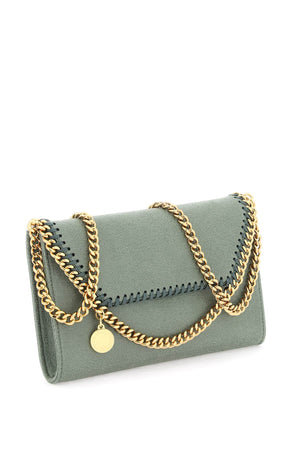 STELLA MCCARTNEY Mini Faux Leather Crossbody Bag with Chain Detail and Logo Medal in Green