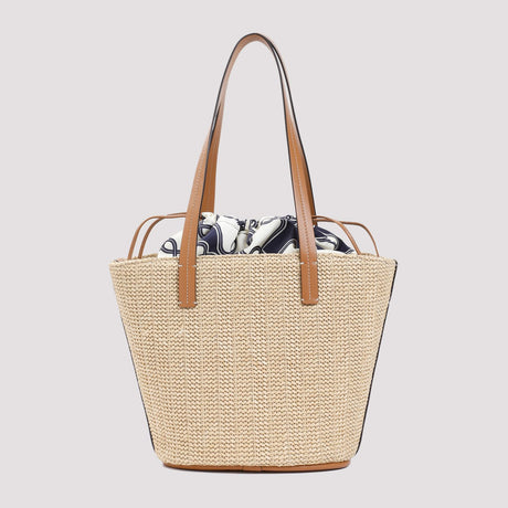 MONCLER Chic Beige Mini Tote Bag in Raffia Blend with Leather Accents, 23x25x17 cm