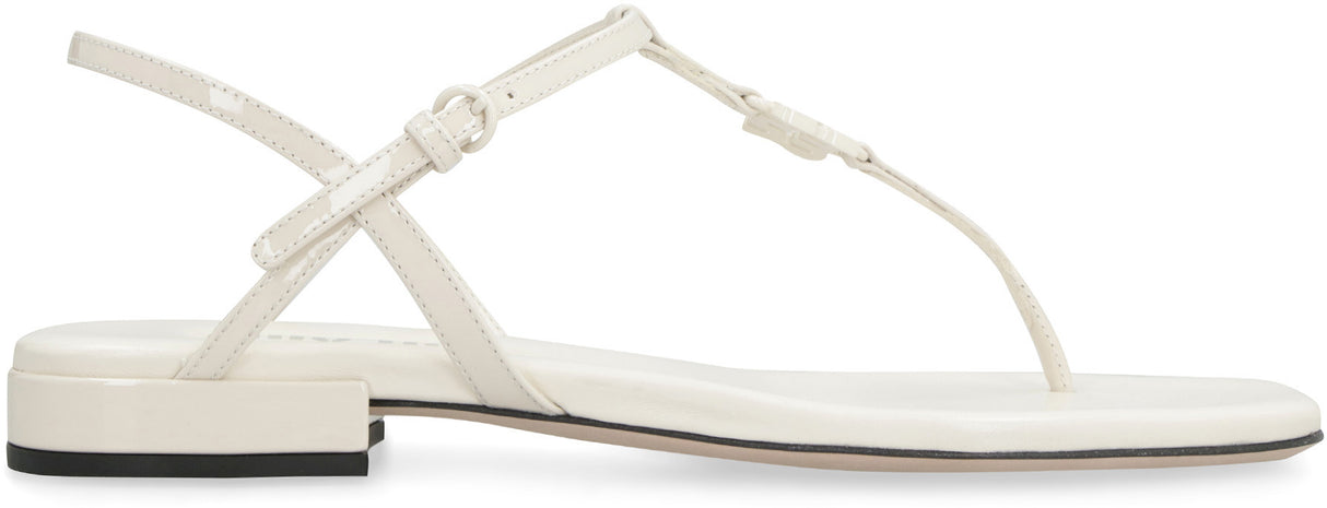 MIU MIU Adjustable Strap Flat Sandals for Women - White Leather Square Toe Sandals for SS23